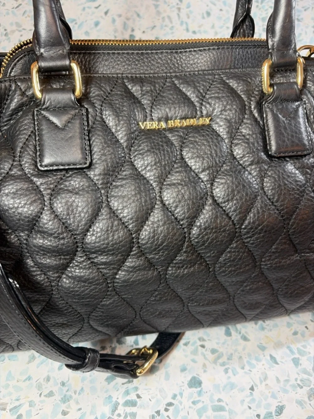 Vera Bradley Black Quilted Satchel with Floral Lining - Picture 3 of 11